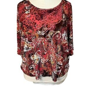 Catherine’s Floral Paisley Burnout Velvet Top Size 2XWP Fall Autumn Boho  Office